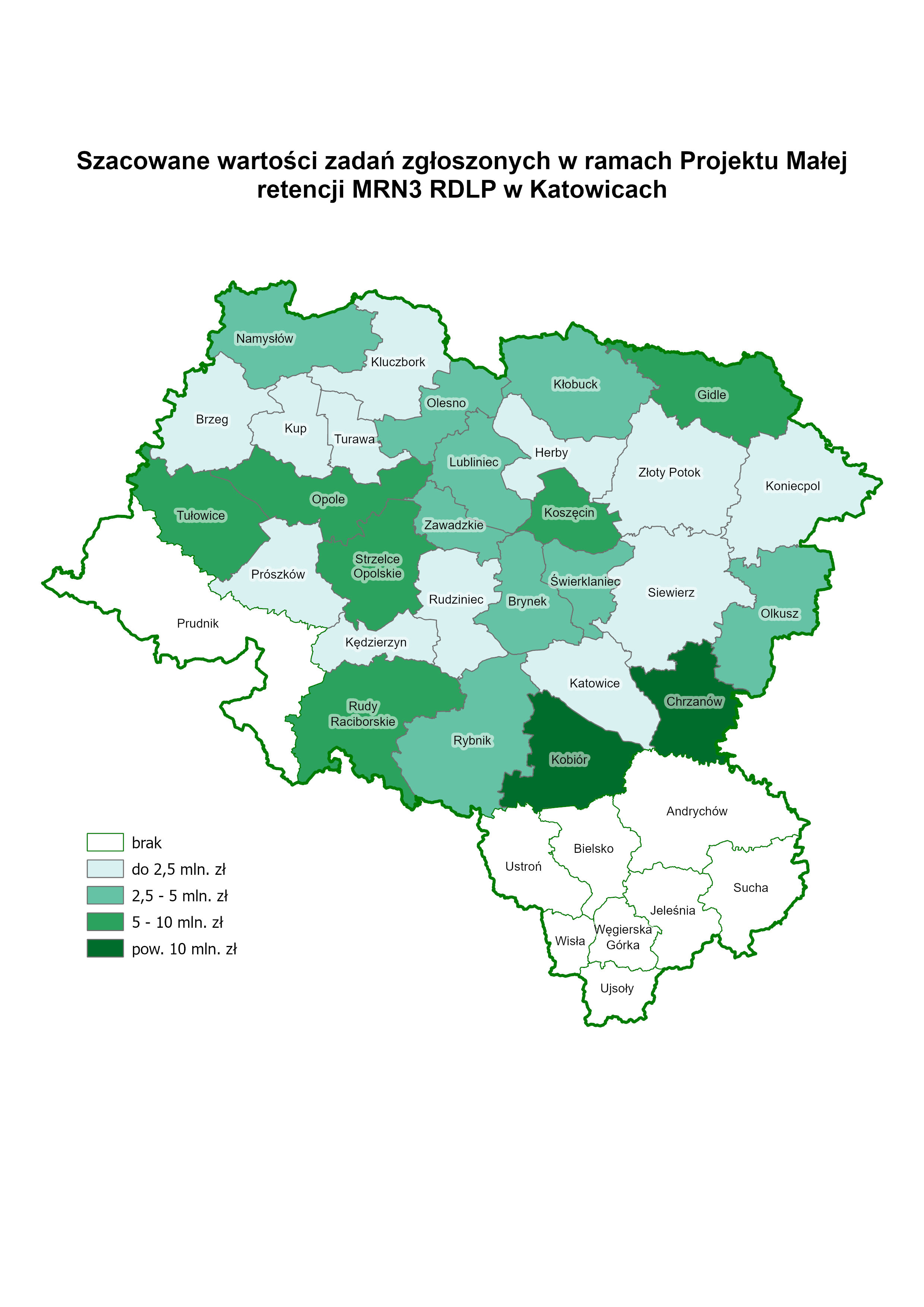 Ryc. 2 Szacowana wartość zadań zgłoszonych w ramach projektu MRN3 przez jednostki RDLP w Katowicach