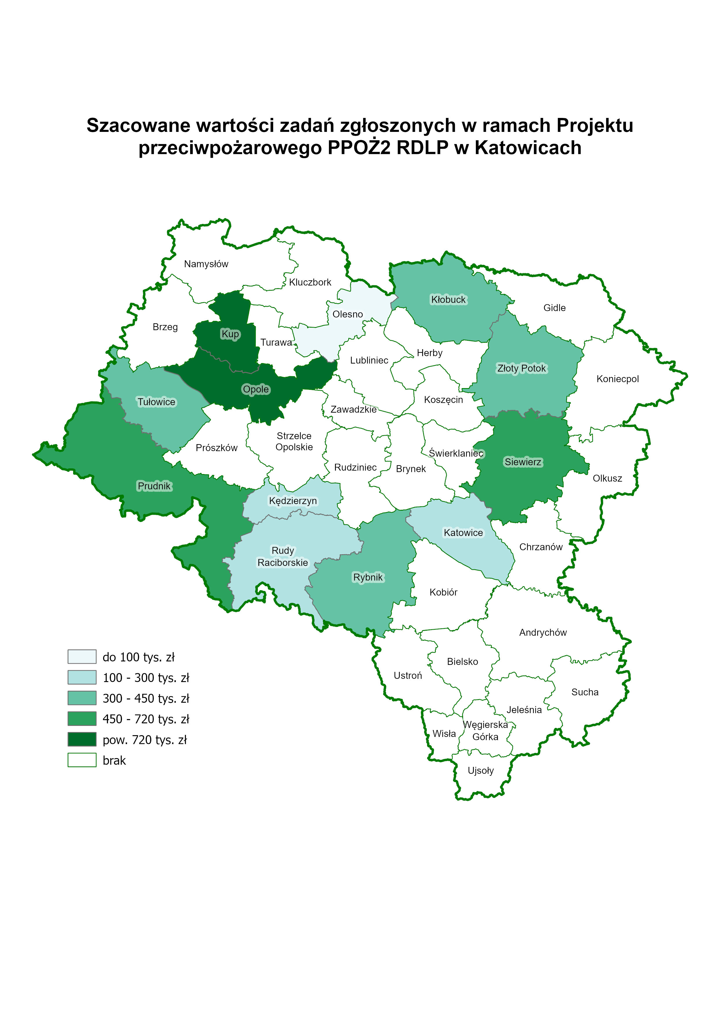 Ryc, 2 Szacowana wartość zadań zgłoszonych w ramach projektu PPOŻ2 przez jednostki RDLP w Katowicach