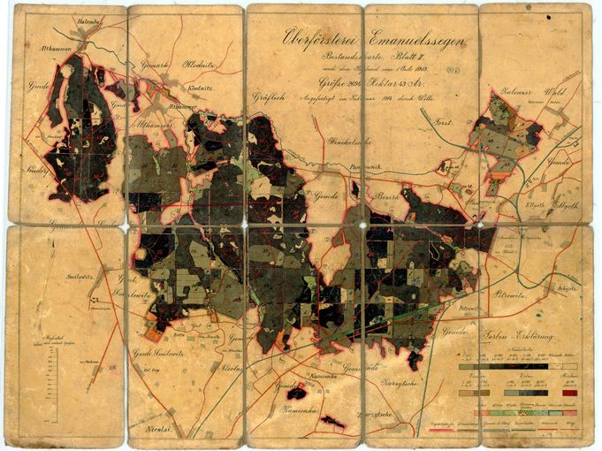 Mapa&#x20;lasów&#x20;dóbr&#x20;księcia&#x20;pszczyńskiego&#x20;z&#x20;1913r&#x2e;&#x20;&#x28;obecnie&#x20;lasy&#x20;Nadleśnictwa&#x20;Katowice&#x29;